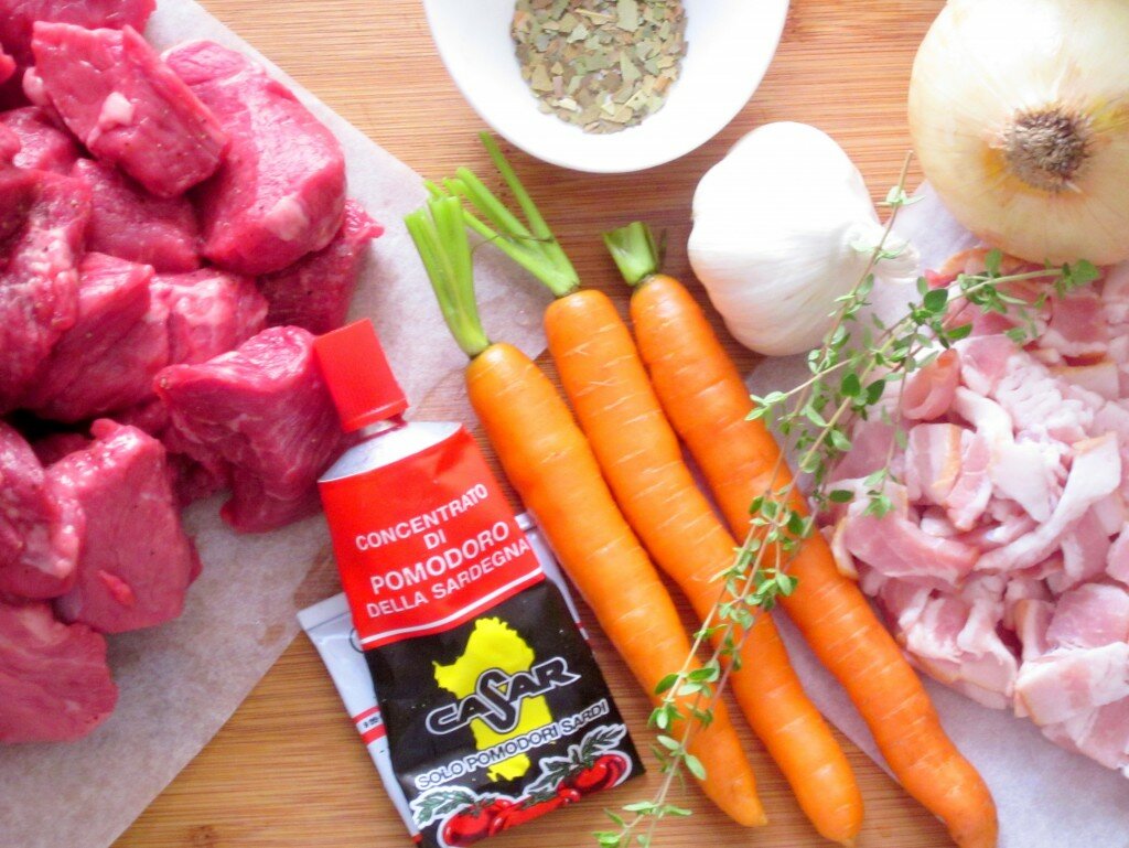 Mis en Place Ingredients for boeuf bourguignon assembled