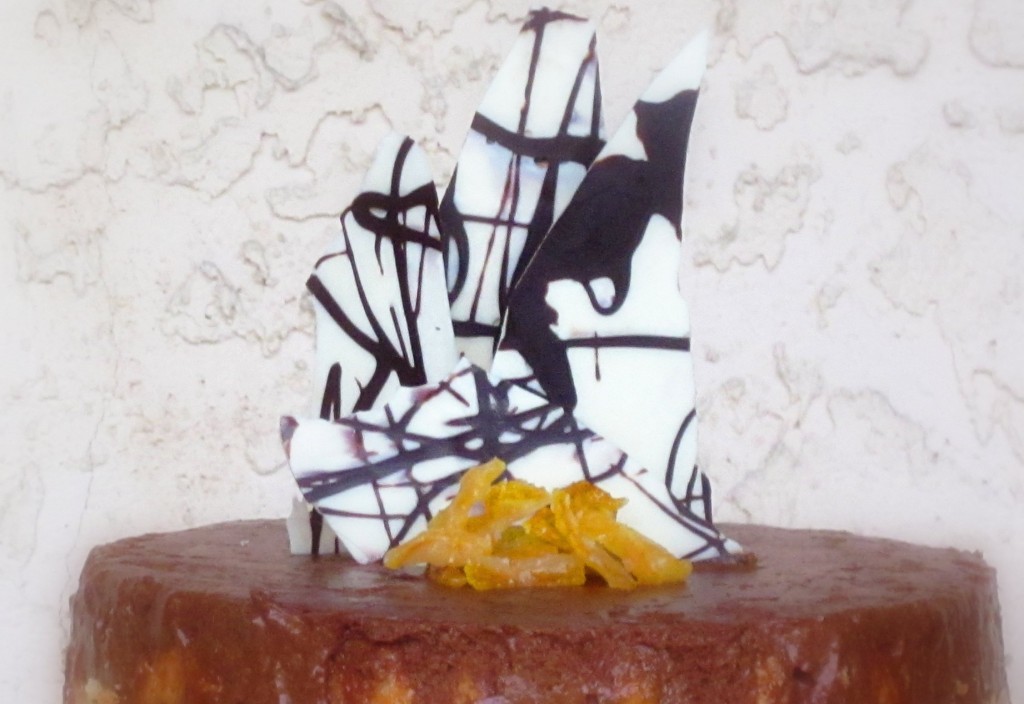 chocolate decorations on top of mousseline au chocolat
